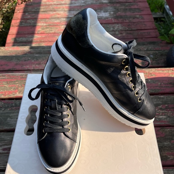 Cappelletti Capri Black Leather Sneakers Size EU 39/ 8.5 w/ Gold sketched Capri - Picture 7 of 10